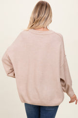 Beige Oversized Crewneck Melange Knit Sweater