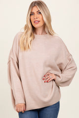 Beige Oversized Crewneck Melange Knit Sweater