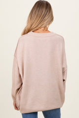 Beige Oversized Crewneck Melange Knit Maternity Sweater