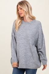 Heather Grey Oversized Crewneck Melange Knit Sweater