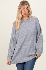 Heather Grey Oversized Crewneck Melange Knit Sweater