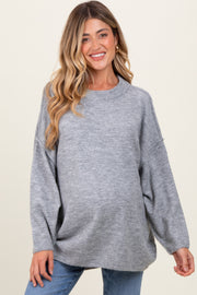 Heather Grey Oversized Crewneck Melange Knit Maternity Sweater