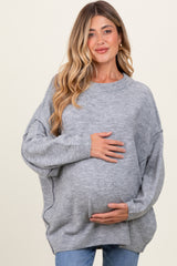 Heather Grey Oversized Crewneck Melange Knit Maternity Sweater