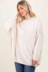 Cream Oversized Crewneck Melange Knit Sweater