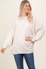 Cream Oversized Crewneck Melange Knit Sweater