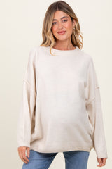 Cream Oversized Crewneck Melange Knit Maternity Sweater