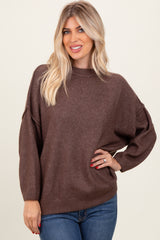 Brown Oversized Crewneck Melange Knit Sweater