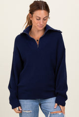 Navy Half Zip Chunky Knit Maternity Pullover Sweater