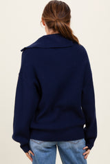 Navy Half Zip Chunky Knit Pullover Sweater