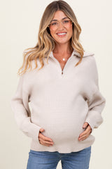 Cream Half Zip Chunky Knit Maternity Pullover Sweater