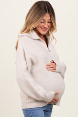 Cream Half Zip Chunky Knit Maternity Pullover Sweater