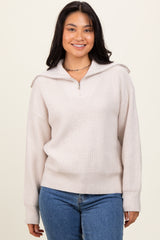 Cream Half Zip Chunky Knit Maternity Pullover Sweater