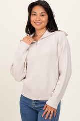 Cream Half Zip Chunky Knit Pullover Sweater