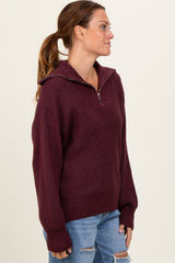 Burgundy Half Zip Chunky Knit Pullover Sweater