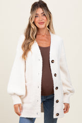 Cream Fuzzy Knit Oversized Button Up Maternity Cardigan