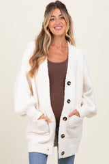 Cream Fuzzy Knit Oversized Button Up Maternity Cardigan