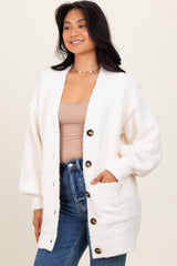 Cream Fuzzy Knit Oversized Button Up Maternity Cardigan