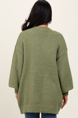 Light Olive Fuzzy Knit Oversized Button Up Cardigan