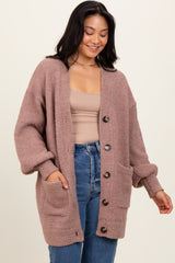 Taupe Fuzzy Knit Oversized Button Up Cardigan