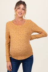 Yellow Floral Ribbed Long Sleeve Maternity Top