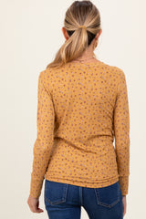 Yellow Floral Ribbed Long Sleeve Maternity Top