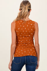 Rust Floral Print Ribbed Henley Sleeveless Maternity Top