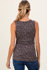 Black Animal Print Ribbed Henley Sleeveless Maternity Top