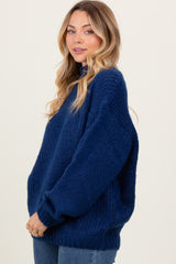 Blue Chunky Knit Mock Neck Sweater