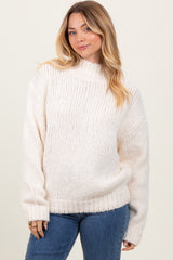 Cream Chunky Knit Mock Neck Maternity Sweater