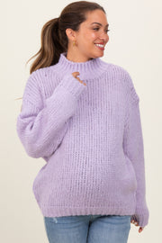 Lavender Chunky Knit Mock Neck Maternity Sweater