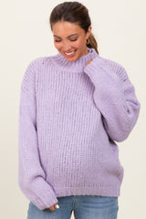 Lavender Chunky Knit Mock Neck Maternity Sweater