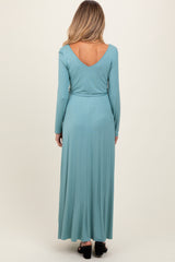 Light Olive V-Neck Long Sleeve Sash Tie Maternity Maxi Dress