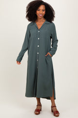 Olive Long Sleeve Button Down Maxi Dress