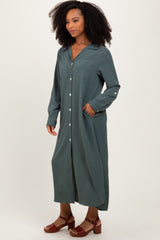 Olive Long Sleeve Button Down Maxi Dress