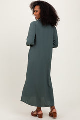 Olive Long Sleeve Button Down Maxi Dress