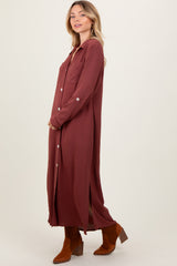 Rust Long Sleeve Button Down Maxi Dress