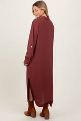 Rust Long Sleeve Button Down Maxi Dress