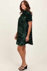 Forest Green Sequin Mock Neck Tie Back Dress