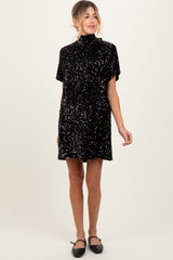 Black Sequin Mock Neck Tie Back Maternity Dress