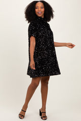 Black Sequin Mock Neck Tie Back Dress