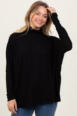 Black Brushed Knit Turtleneck Dolman Sleeve Top