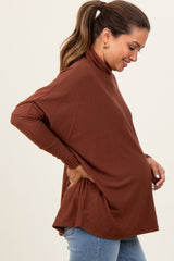 Brown Brushed Knit Turtleneck Dolman Sleeve Maternity Top