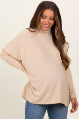 Cream Brushed Knit Turtleneck Dolman Sleeve Maternity Top