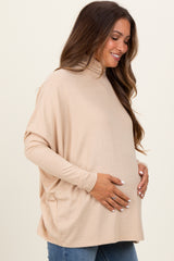 Cream Brushed Knit Turtleneck Dolman Sleeve Maternity Top