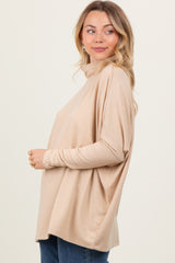 Cream Brushed Knit Turtleneck Dolman Sleeve Top