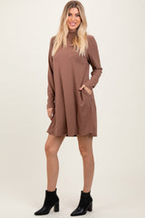 Mocha Ribbed Mock Neck Long Sleeve Basic Dress