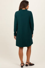 Forest Green Ribbed Mock Neck Long Sleeve Basic Maternity Dress