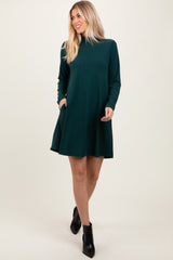 Forest Green Ribbed Mock Neck Long Sleeve Basic Dress