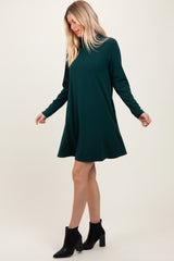 Forest Green Ribbed Mock Neck Long Sleeve Basic Dress