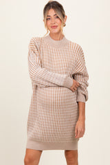 Cream Mock Neck Cable Knit Maternity Sweater Dress